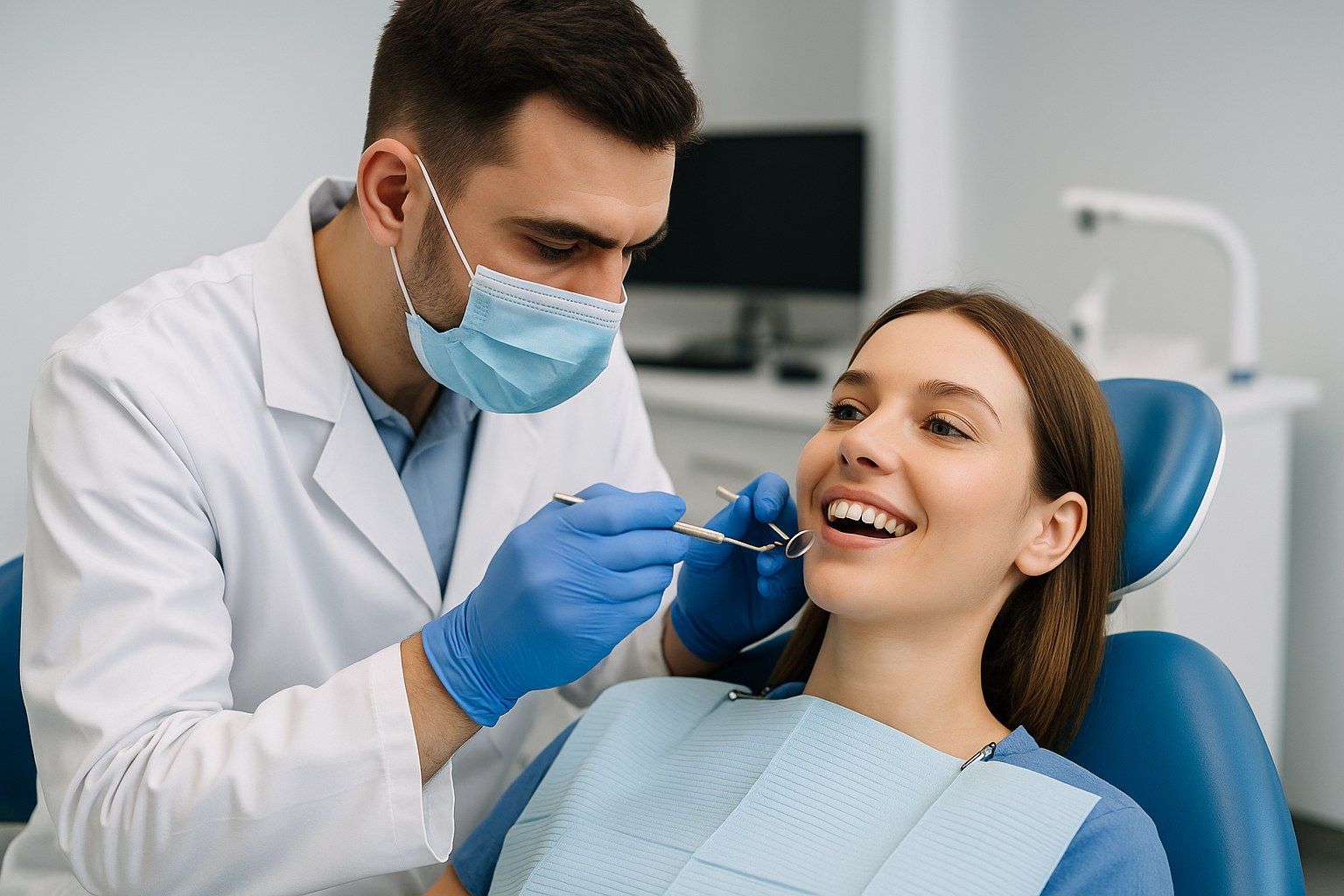 Dentist examining patient